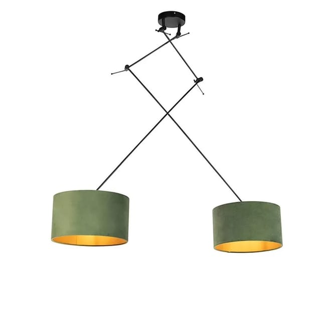 Hängelampe mit Samtschirmen grün mit Gold 35 cm - Blitz ii schwarz