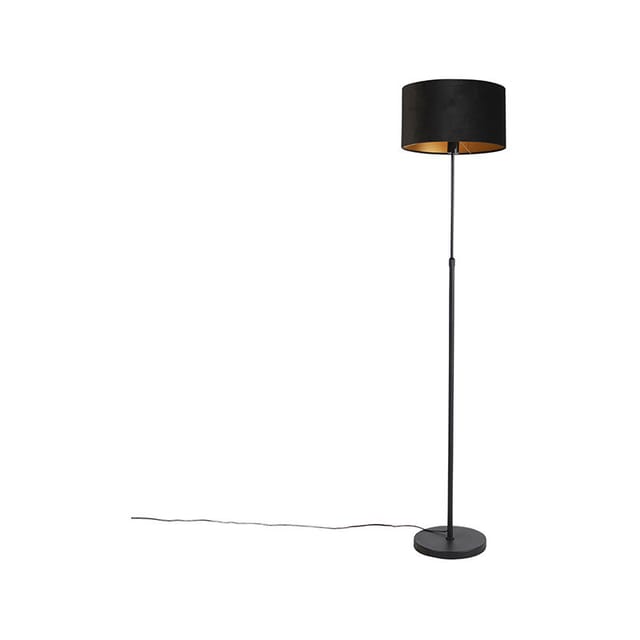 Stehleuchte schwarz mit Veloursschirm schwarz mit Gold 35 cm - Parte
