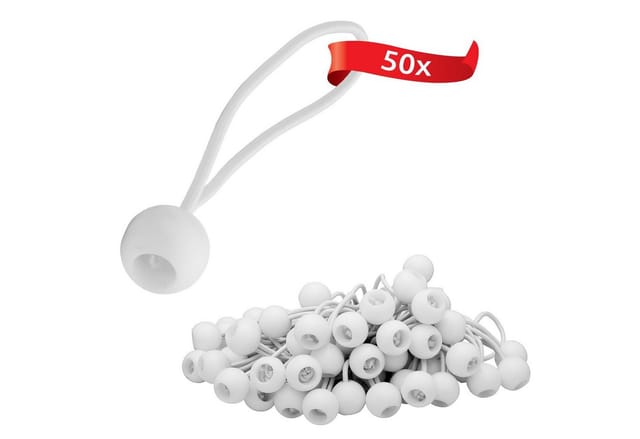 Ecence - 50x Spann-Gummi mit Kugel Weiss Planenspanner Zelt-Gummis Expanderschlingen