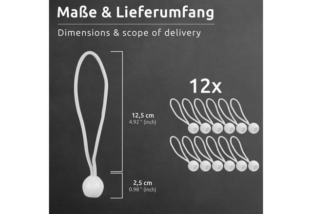 Ecence - 12x Spann-Gummi mit Kugel Weiss Planenspanner Zelt-Gummis Expanderschlingen