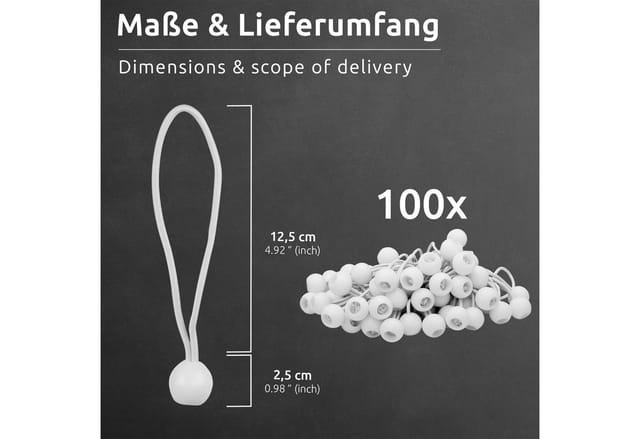 Ecence - 100x Spann-Gummi mit Kugel Weiss Planenspanner Zelt-Gummis Expanderschlingen