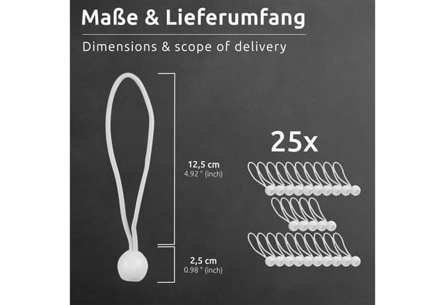 Ecence - 25x Spann-Gummi mit Kugel Weiss Planenspanner Zelt-Gummis Expanderschlingen