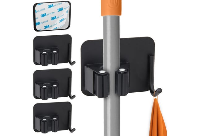 4x Gerätehalter Besenhalter Selbstklebend Schwarz Gartengerätehalter