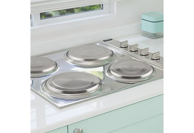 Relaxdays Herdabdeckplatten Edelstahl 4er Set, Herdplatten Abdeckung bis 20 cm Durchmesser Elektroherd Abdeckung, silber