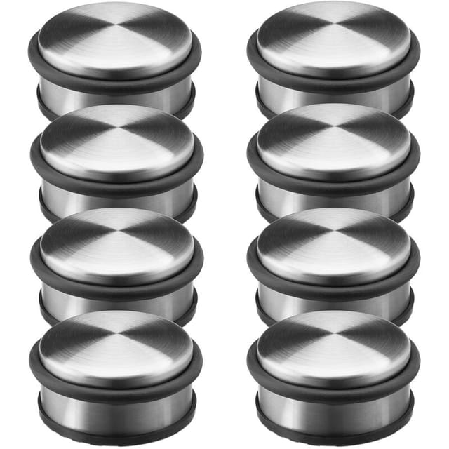 8x Türstopper, Türpuffer, Türdämpfer, Edelstahl, flach, schwere Türen, Gummi-Schutz, HBT: ca. 4,5 x 10 x 10 cm, silber