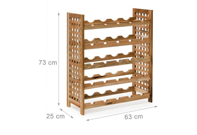 Relaxdays - Weinregal Walnuss für 25 Flaschen, HxBxT:73x63x25cm, Holz aus Walnussholz, 5 Etagen, natur