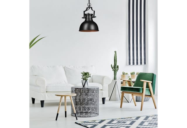 Hängelampe Industrial Style, Retro-Shabby Look, Deko für Esszimmer, E27, Pendelleuchte ø 21cm, Schwarz - Relaxdays