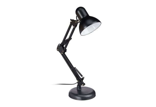 Retro Schreibtischlampe, Gelenk-Arm, schwenkbar, Büro Leselampe, Metall, E27, HxBxT: 50 x 27 x 15 cm, schwarz - Relaxdays