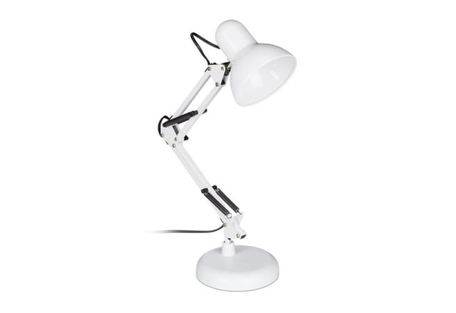 Retro Schreibtischlampe, Gelenk-Arm, schwenkbar, Büro Leselampe, Metall, E27, HxBxT: 50 x 27 x 15 cm, weiß - Relaxdays