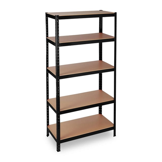 Schwerlastregal, Traglast 1325 kg, 5 Ebenen, zum Stecken, Keller, Garage, 180x90x45 cm, Stahl, mdf, schwarz - Relaxdays