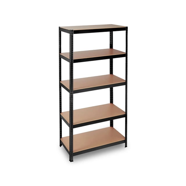 Schwerlastregal, Traglast 875 kg, 5 Ebenen, zum Stecken, Keller, Garage, Stahl, mdf, 180 x 90 x 45cm, schwarz - Relaxdays