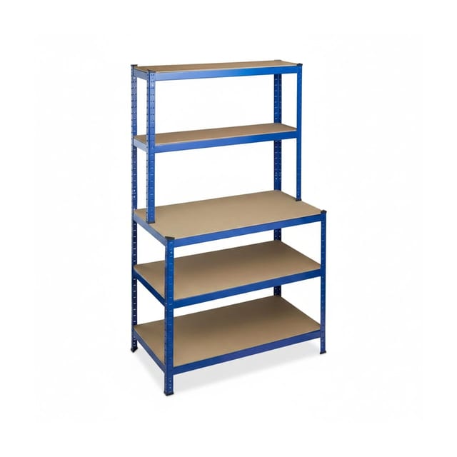 Schwerlastregal, mit Werkbank, Traglast 900 kg, 5 Ebenen, zum Stecken, Keller, 180x100x60 cm, Stahl, mdf, blau - Relaxdays