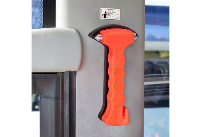 Relaxdays - 2 x Auto Notfallhammer mit Gurtschneider, Fenster Nothammer mit Stahl Spitzen, pkw Gurtmesser, Autohammer, orange
