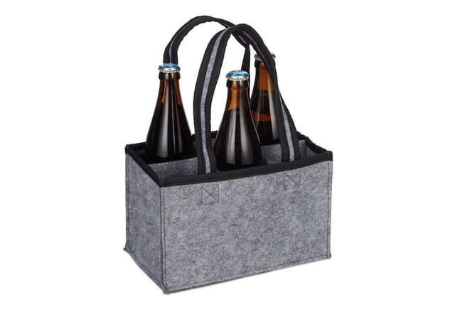 Relaxdays 6er Flaschenträger, Filz, Männerhandtasche Bier, Stoff Flaschentasche für 0,5 l Flaschen, 15x24x15cm, grau