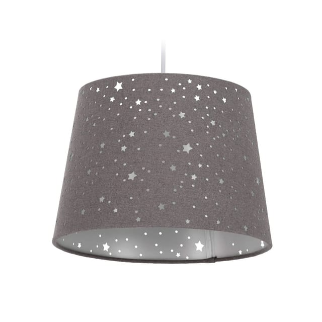 Kinderzimmerlampe Sterne, hängende Schirmlampe, Jungen & Mädchen, Sternenhimmel, E27, runder Stoffschirm, grau - Relaxdays