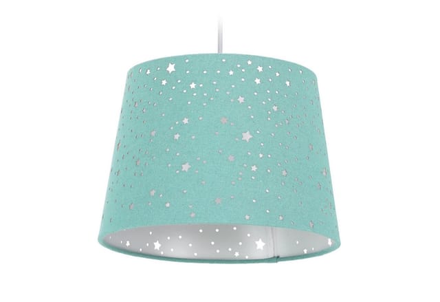 Kinderzimmerlampe Sterne, hängende Schirmlampe, Jungen & Mädchen, Sternenhimmel, E27, runder Stoffschirm, mint - Relaxdays