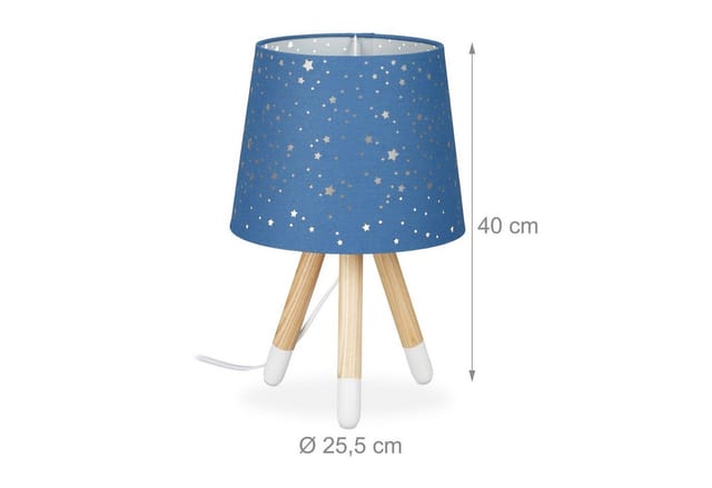 Tischlampe Kinderzimmer, Nachttischlampe für Jungen, E14, runder Stoffschirm mit Sternen, 40 cm hoch, blau - Relaxdays