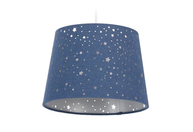 Relaxdays - Kinderzimmerlampe Sterne, hängende Schirmlampe für Jungen, Sternenhimmel Motiv, E27, runder Stoffschirm, blau