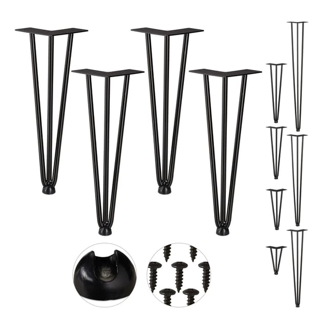 Relaxdays - Hairpin Legs, 4er Set, 3 Streben, Metall, Haarnadel Tischbein für Hocker, Tisch & Schrank, 36 cm hoch, schwarz