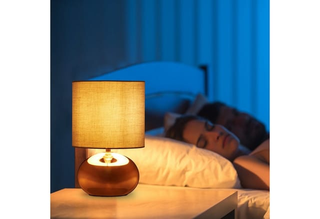 Relaxdays - Nachttischlampe Touch dimmbar, moderne Touch Lampe mit 3 Stufen, E14, Tischlampe mit Kabel, 28 x 18 cm, kupfer