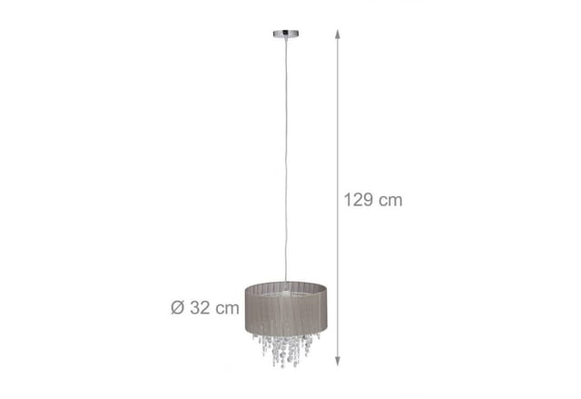 Hängelampe Kristall, Lampenschirm aus Organza, E27, Wohnzimmer, Pendellampe, HxD: 129 x 32 cm, grau/silber - Relaxdays