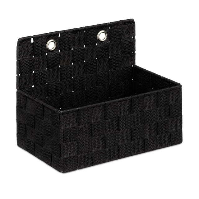 Aufbewahrungskorb hängend, Organizer im Bad, Flur, Schlafzimmer, Hängeaufbewahrung hbt 20x25x16,5 cm, schwarz - Relaxdays