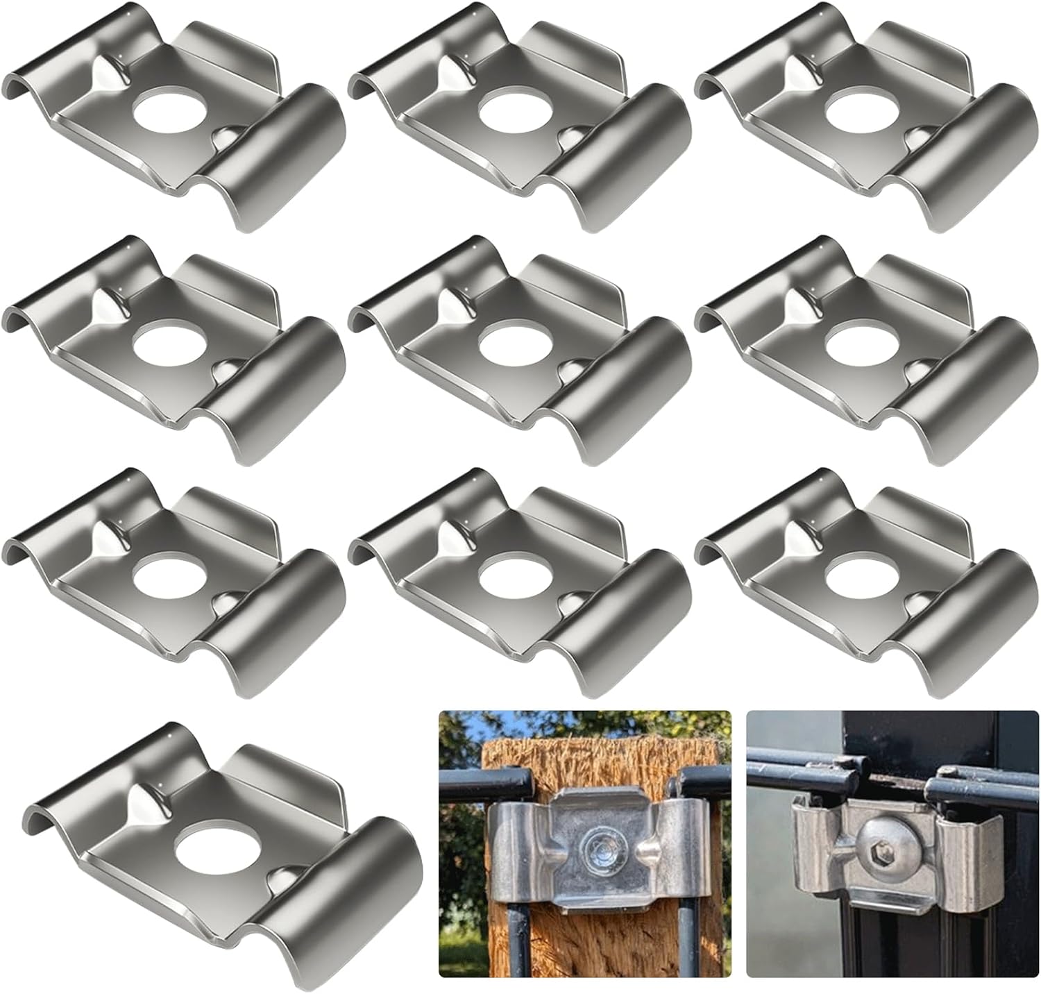 Doppelpfosten-montagehalterungen (10 Stück Pro Packung), Zaunhalterungen Aus Edelstahl 304, 26 X 31 Mm, Mit 9 Mm Befestigungslöchern.