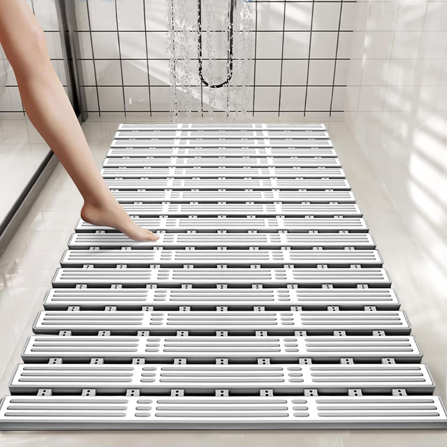 Rutschfeste Dusch-/badematte – Mit Saugnäpfen, Individuell Anpassbar – Schimmelresistent, Schnelltrocknend Und Wasserdurchlässig – 68 X 40 Cm
