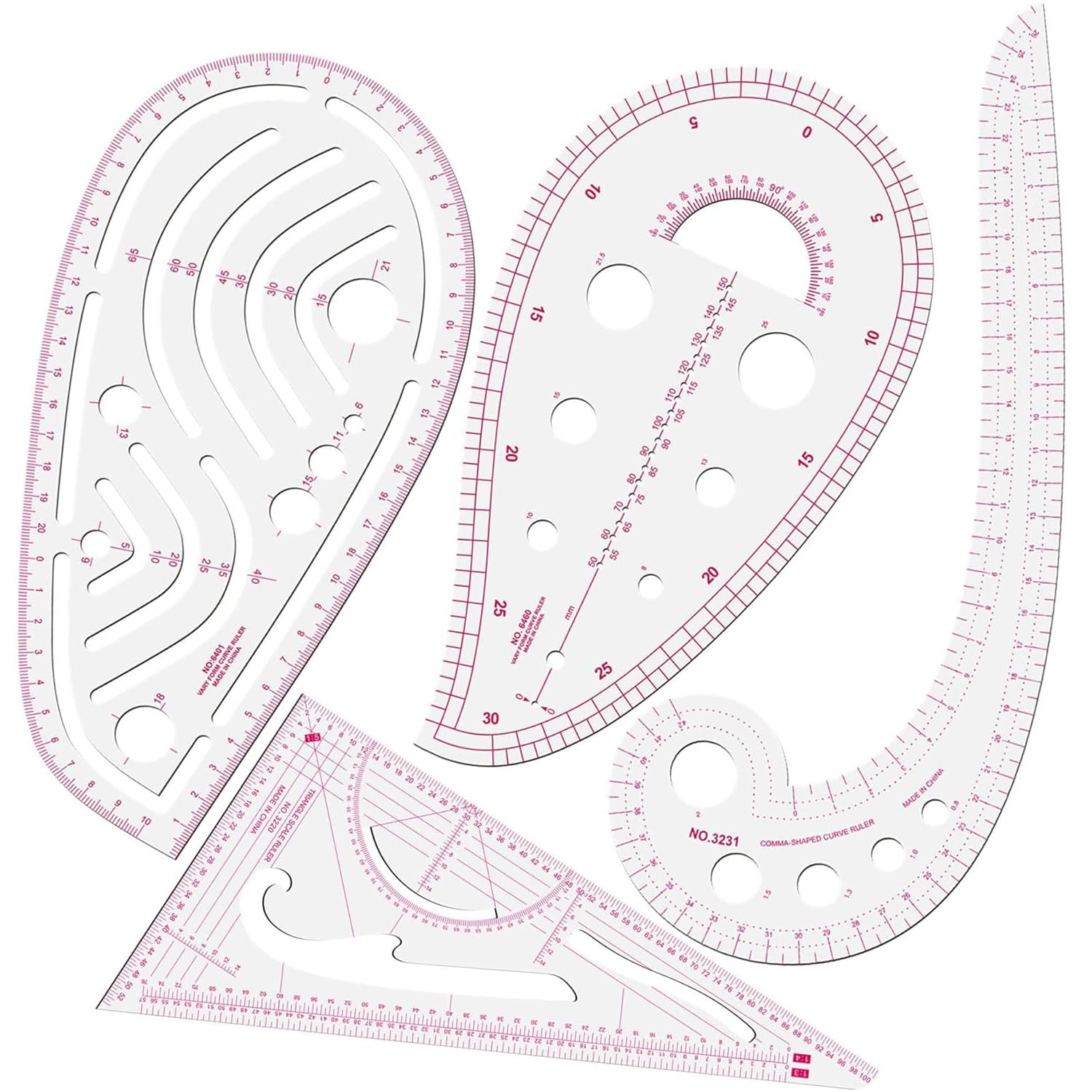 Set Aus 4 Professionellen Linealen Für Schnittmustererstellung Und Bekleidungsnähen – Inklusive Eines Gebogenen Lineals Metrische Messwerkzeuge Zum Nähen.