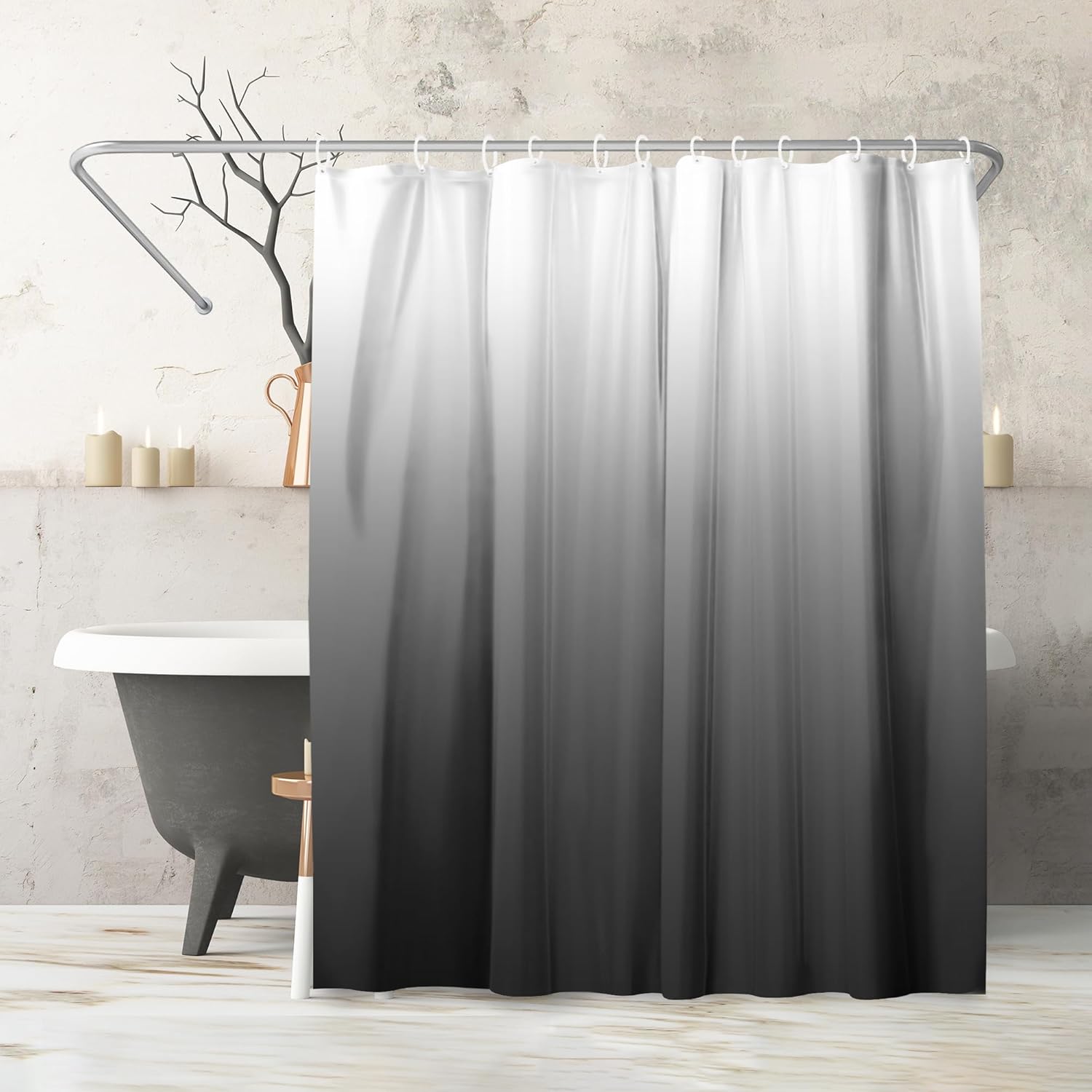 Duschvorhang 180 X 200 Cm — Badezimmervorhang Aus 100 % Polyester — Wasserdichter Duschvorhang (mit Metallösen Und Aufhängeringen) — Grauverlauf