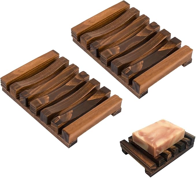 Set Mit 2 Seifenschalen Aus Naturholz (11 X 8 Cm), Umweltfreundlich, Handgefertigt, Rutschfest, Für Bad Und Küche