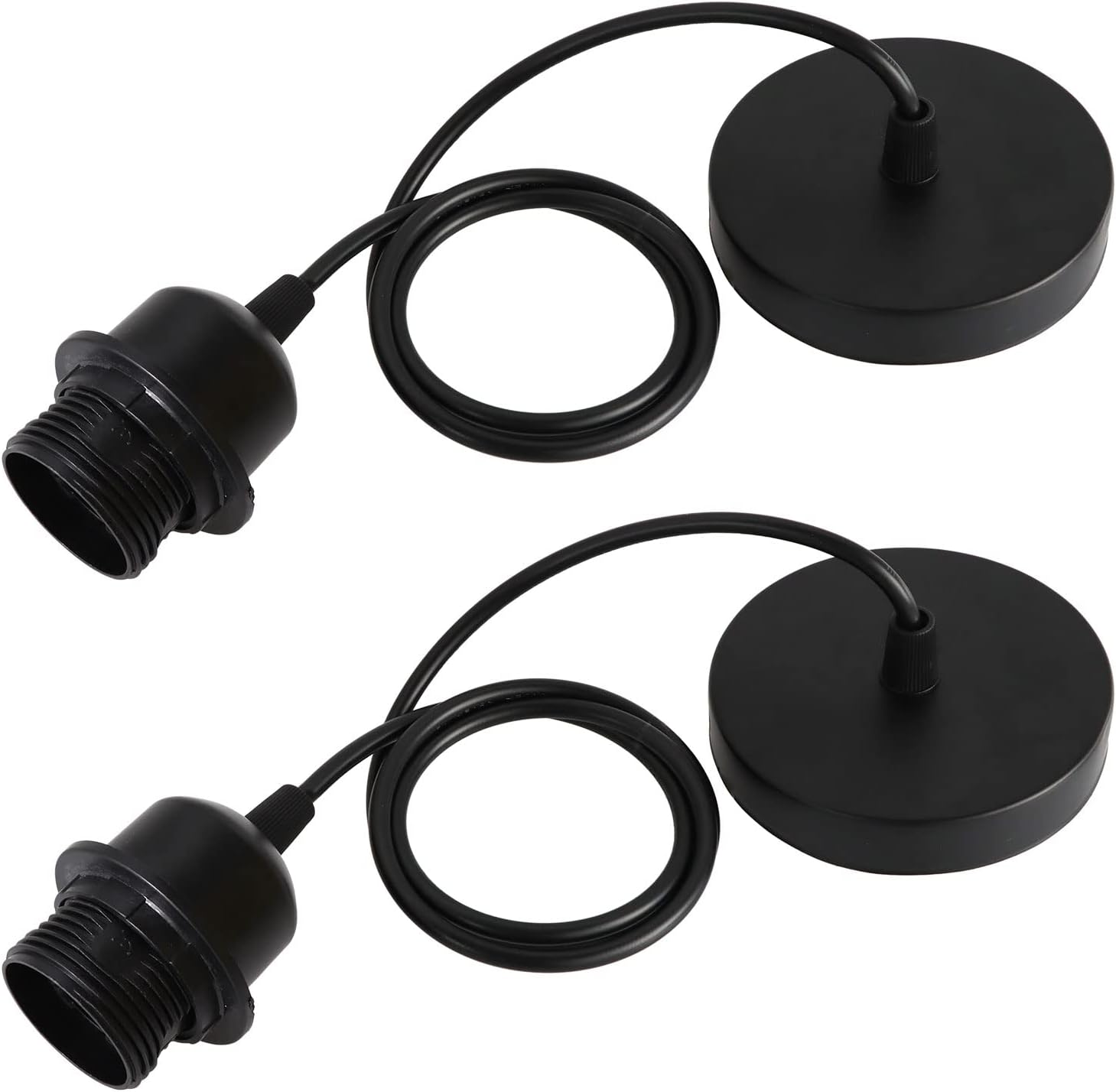 E27-metall-pendelleuchten-set (2-teilig), Mit Gewindering Und 100 Cm Verstellbarem Kabel – Kompatibel Mit E27-lampenschirmen – Schwarz