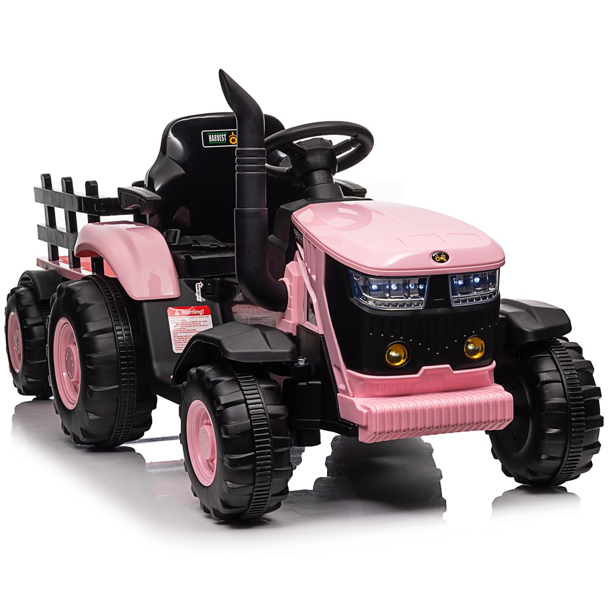 Garvee 12v Elektro Traktor Für Kinder Mit Anhänger, 2x35w Motor Kinderauto Ab 3 Jahre, Elektrofahrzeug Mit Fernbedienung, Musik, Led-scheinwerfer, 6 Reifen, Rot