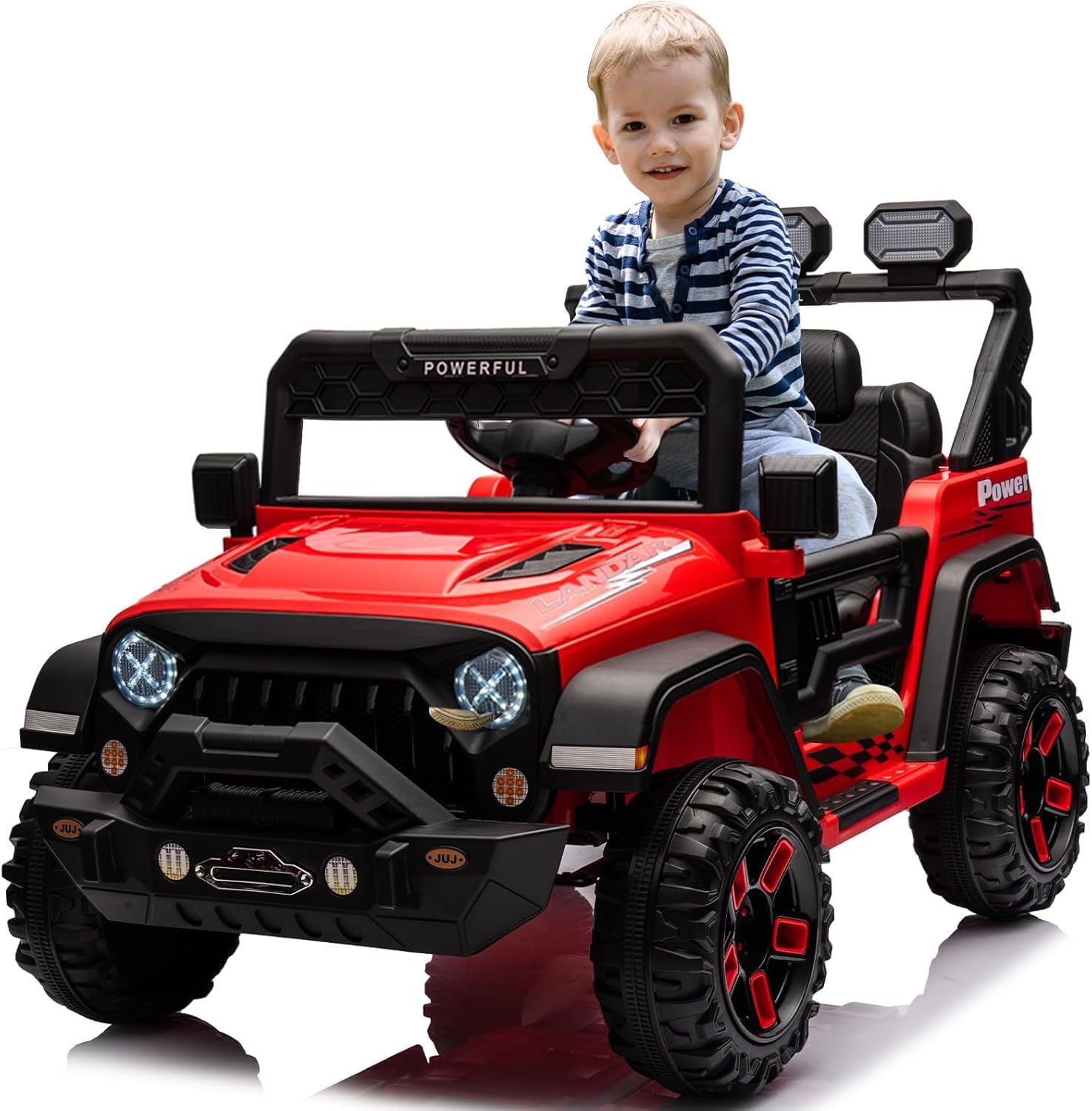 Garvee Kinder Elektroauto 12v 7ah Verbesserte Batterie, 3 Geschwindigkeiten, 2.4g Fernbedienung, Led Licht, Mp3, Sicherheitsgurt, Federung – Elektrofahrzeug Für Kinder 3-8 Jahre, Rot