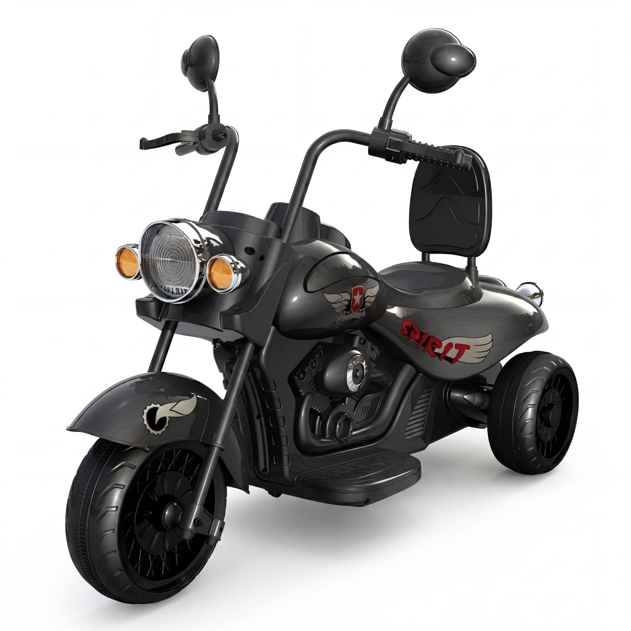 Garvee Elektro Motorrad Für Kinder 12v, 3-rad Retro Kinderroller Mit Musik & Licht, 3-6 Km/h Sicherheitsgeschwindigkeit, Rutschfeste Reifen, Ideales Geschenk Für Ab 3 Jahren, Schwarz
