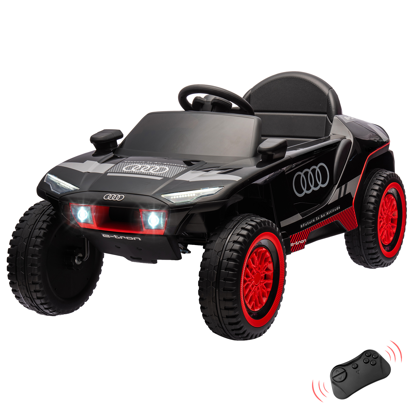 Garvee Kinder Elektroauto Audi R8 Spyder, 12v Lizenziertes Kinderfahrzeug Mit 70w Motor, Fernbedienung & Led Scheinwerfer, Eva Reifen, Geschenk Für Kinder Ab 3 Jahren, Schwarz