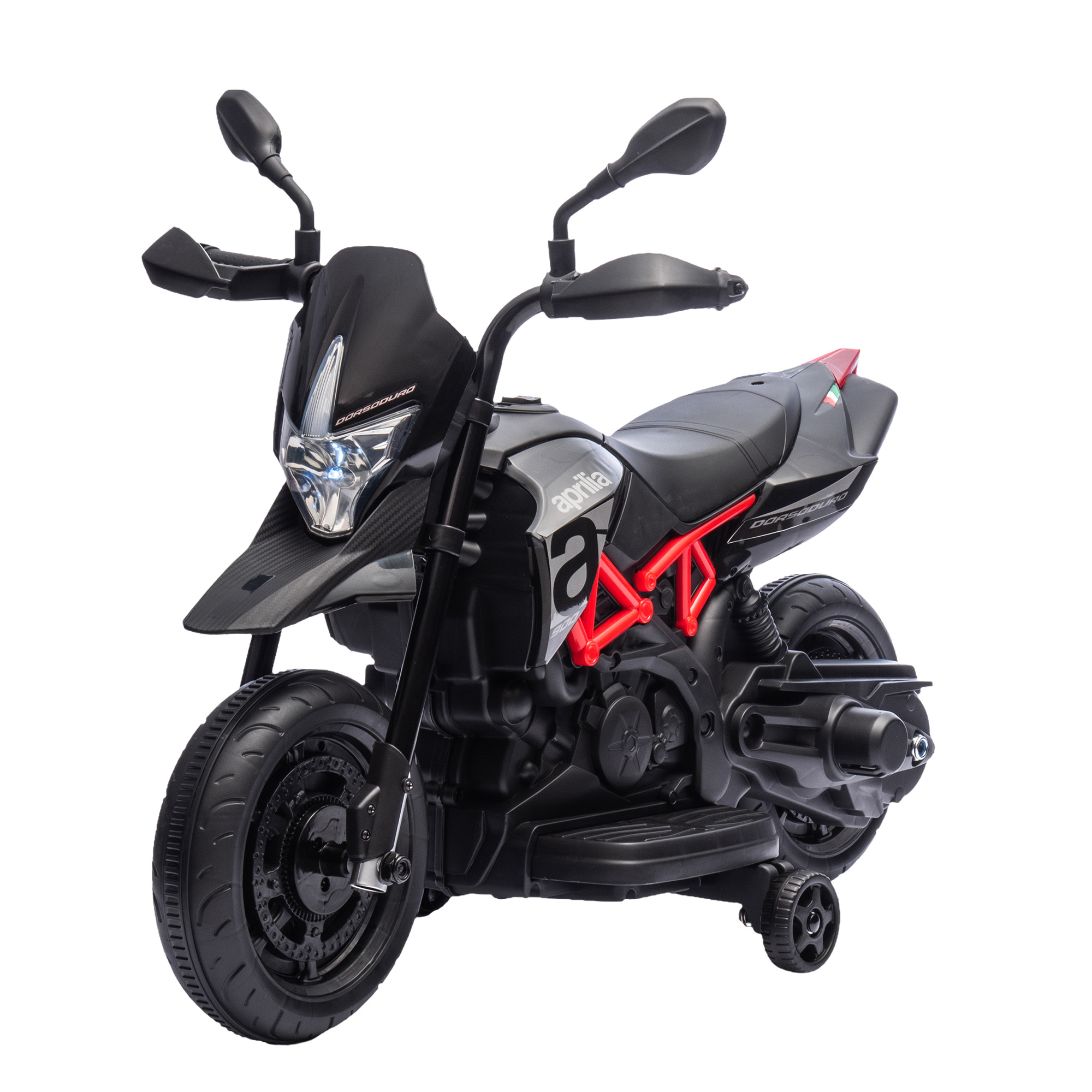 Garvee Elektromotorrad Für Kinder 3-6 Jahre, 6v Aprilia Lizenz Kinder Motorrad Mit Stützrädern, Led Scheinwerfer, Musik, Usb & Wireless, Geschenk Für Jungen & Mädchen, Schwarz