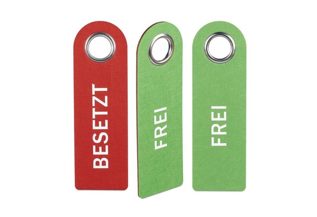 Relaxdays Türschild "Besetzt Frei", 3er Set, WC Schild zum Aufhängen, beidseitig, Bad & Büro, Filz Türhänger, rot/grün