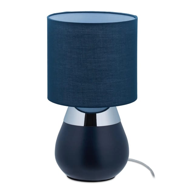 Nachttischlampe Touch, E14-Fassung, indirektes Licht, ovale Tischlampe mit Schirm, HxD: 32 x 18 cm, dunkelblau - Relaxdays