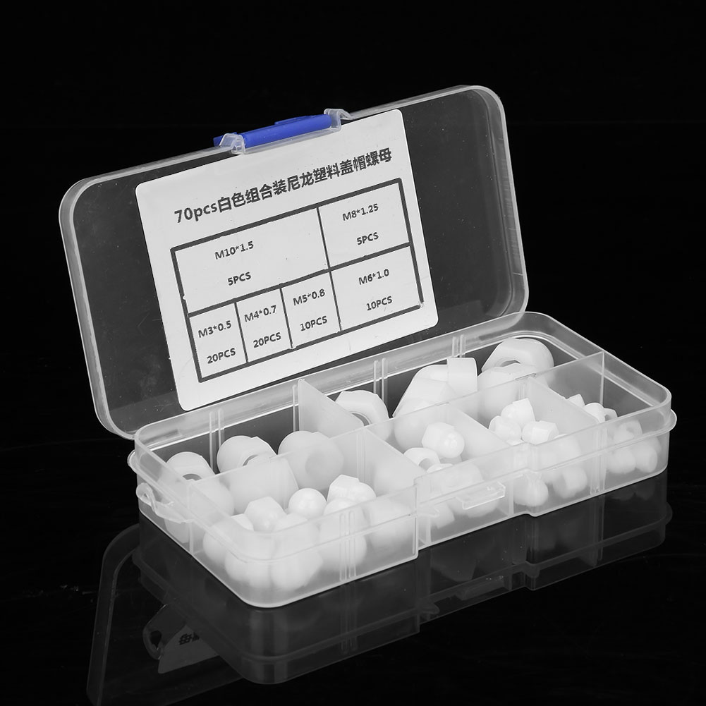 70 Stück M3/m4/m5/m6/m8/m10 Nylon-hutmuttern-set Mit Domkopf-sechskantmuttern (weiß)