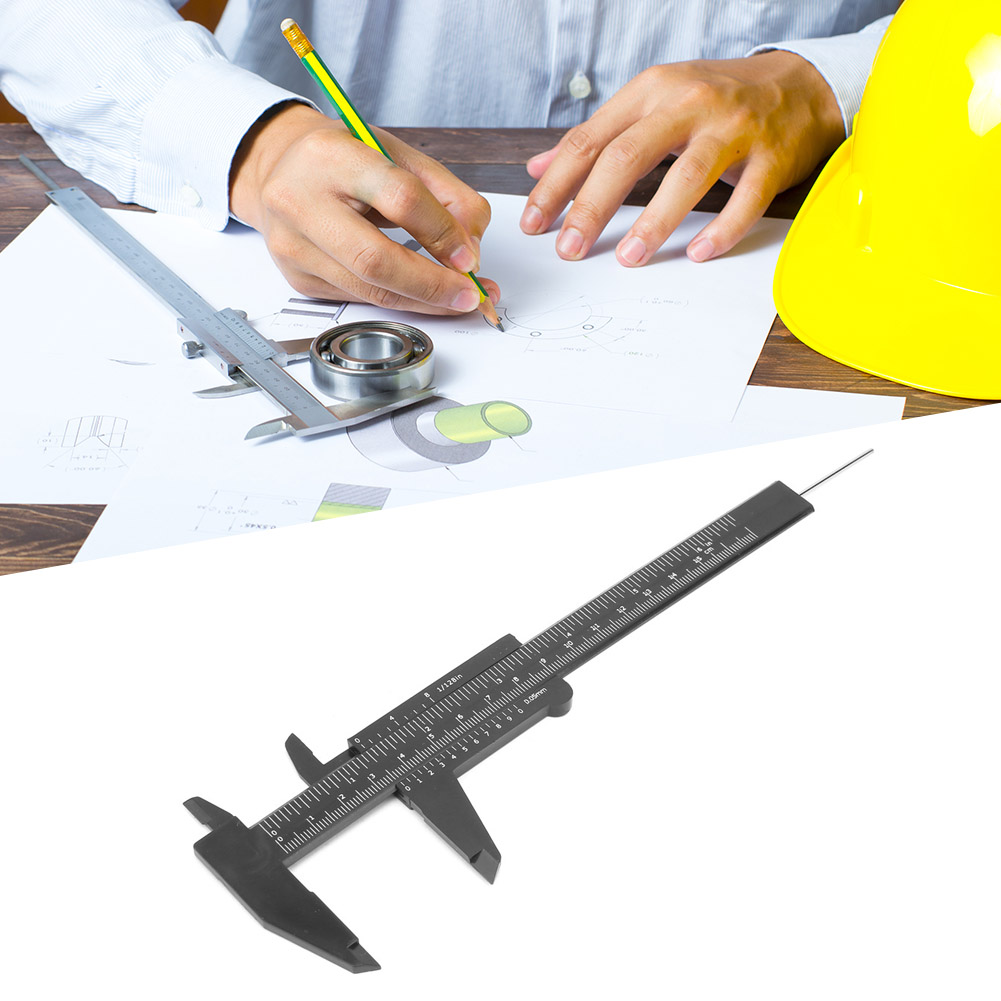 150 Mm Hochpräziser Kunststoff-doppellineal-messschieber Mit Nonius, 0,5 Mm (schwarz)