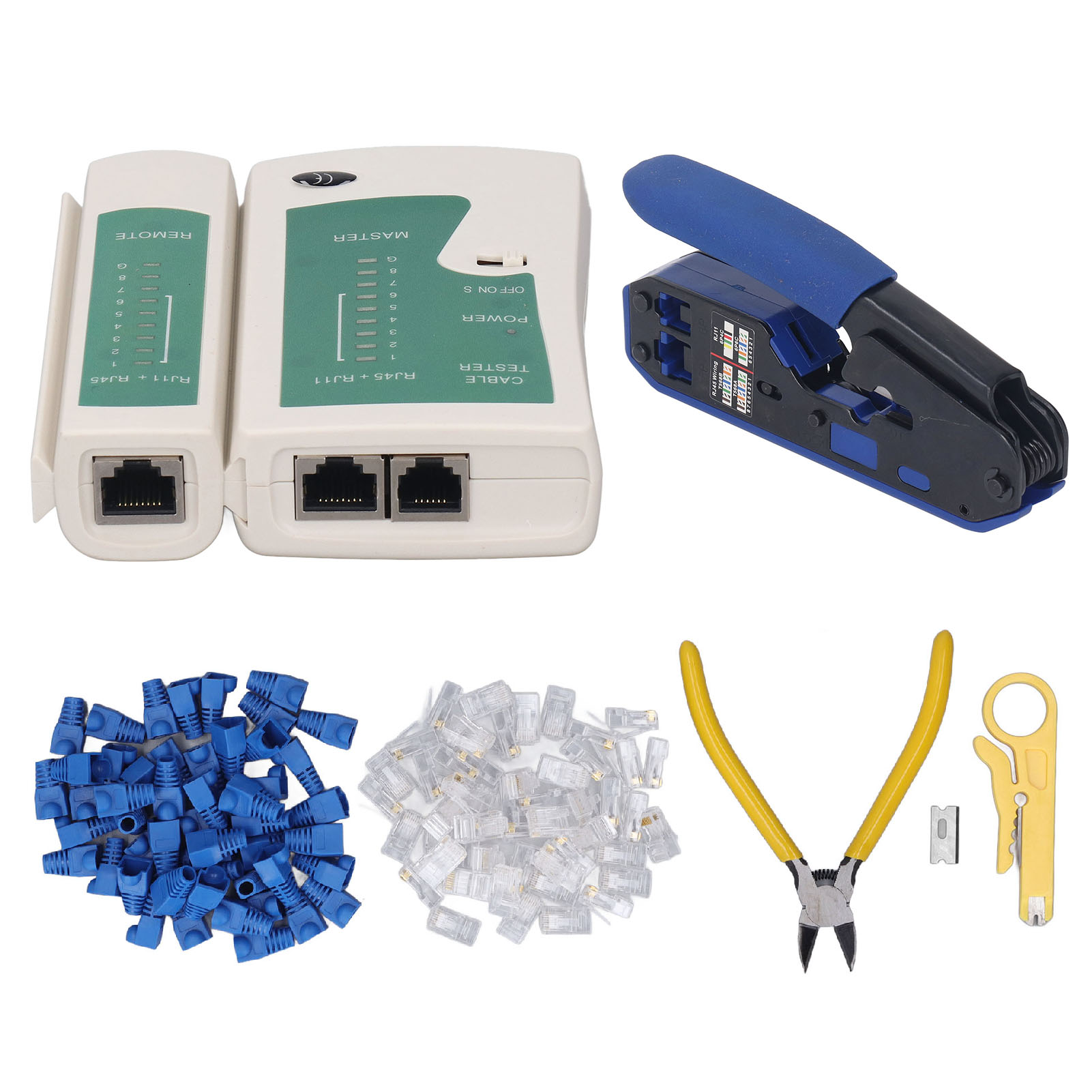Rj45-crimpwerkzeug-set, Abisolierzange 8p8c, Kristallkopf-netzwerktester-set Für Cat5- Und Cat6-steckverbinder
