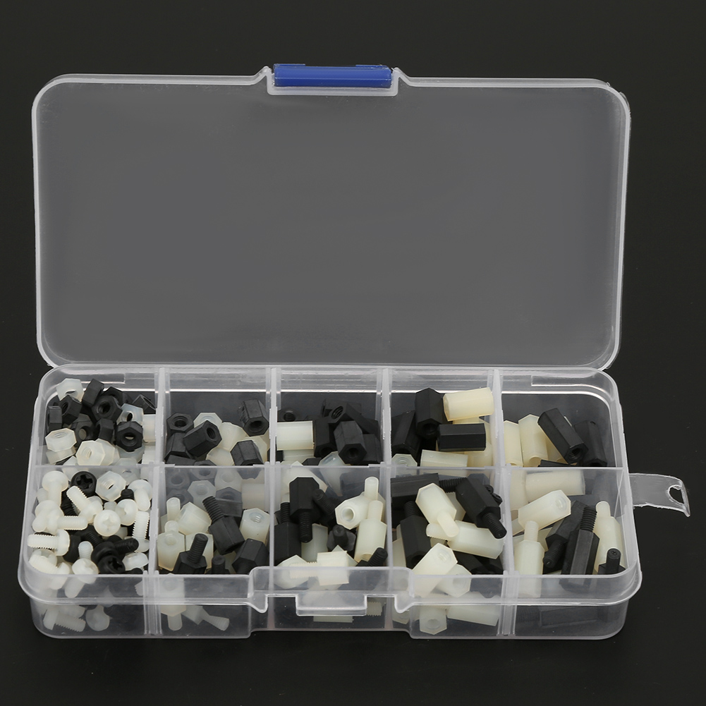 300 Stück Weiße Und Schwarze Nylon-m3-sechskant-abstandshalter Mit M3-sechskantmutter Und Kreuzschlitzschrauben-set
