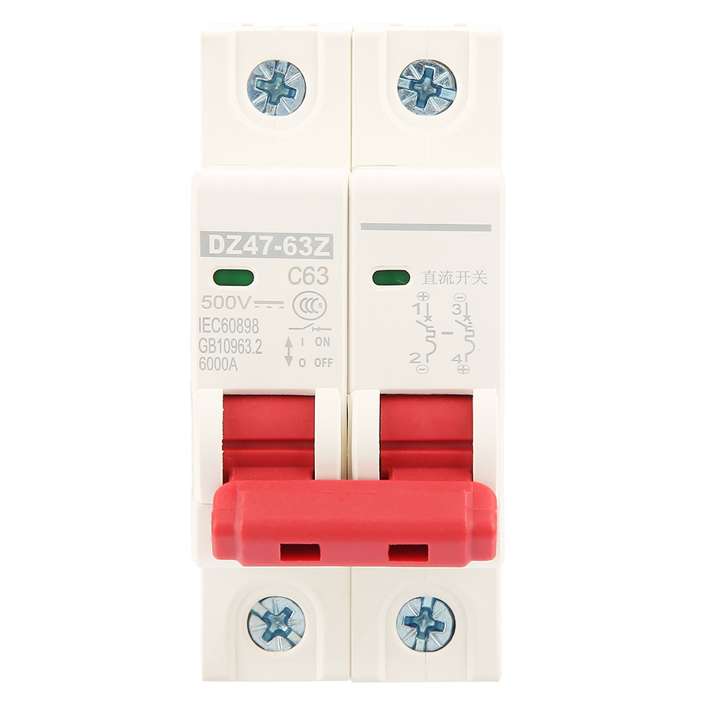 2-poliger Mini-leistungsschalter (mcb) 500 V, 63 A, Bauart: Dz47-63z-2p