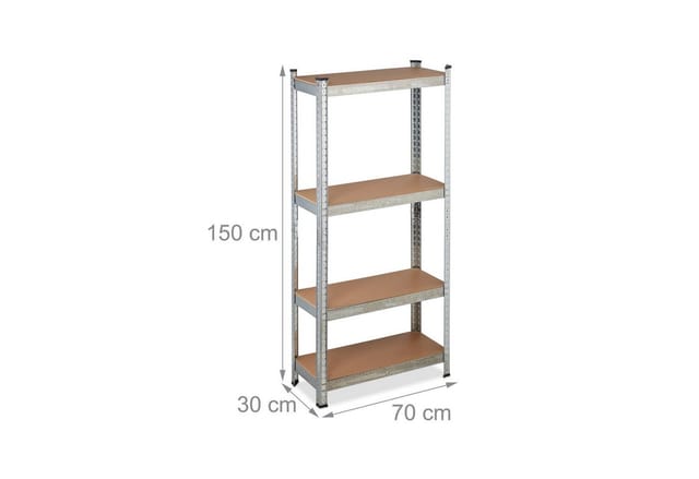 Schwerlastregal verzinkt, Traglast 700kg, 150x70x30 cm, 4 Böden, zum Stecken, Stahl, Lagerregal Keller, silber - Relaxdays