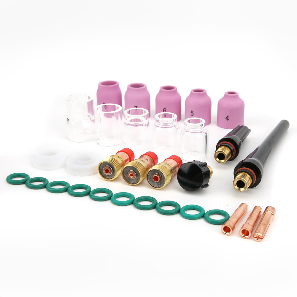 31-teiliges Set Wig-schweißbrennerteile 612 Wig-glasdüse, Keramikdüse, Gaslinse, Spannzangenkörper (31 Stück)