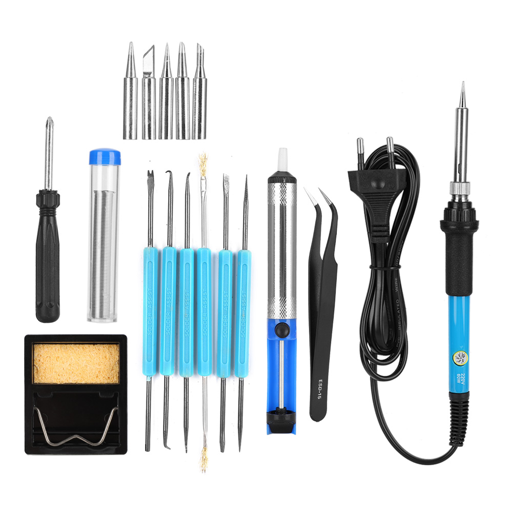 19-teiliges 60w Lötkolben-set Mit Einstellbarer Temperatur, Inklusive Spitzenständer Und Entlötpumpe (220v Eu)