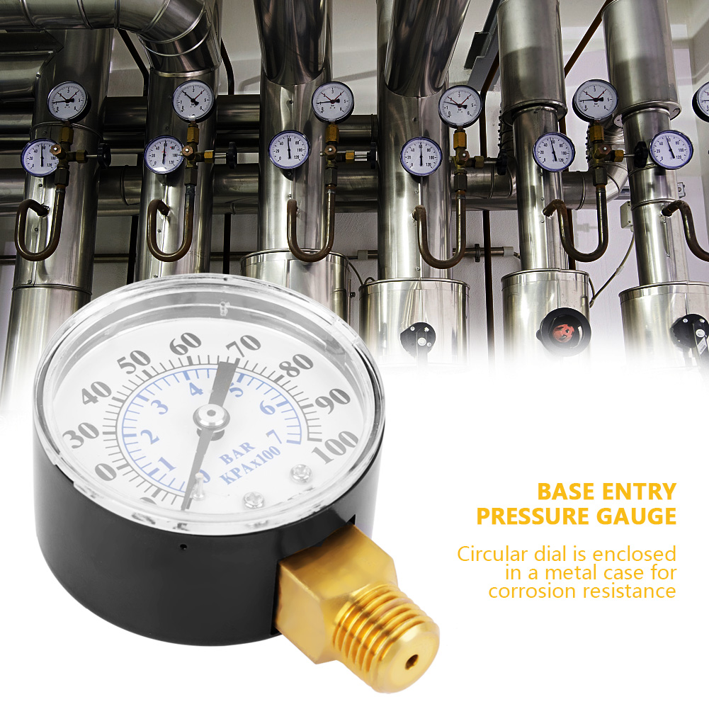 Manometer (0-100 Psi / 0-7 Bar) Für Wasser, Luft Und Öl, Zifferblatt, Instrumentensockel, Npt 1/4"-anschluss