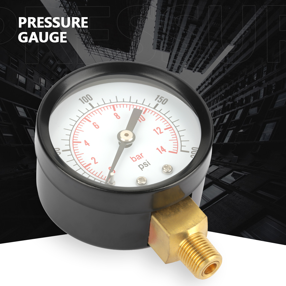 Manometer Für Wasser, Luft Und Öl (0–200 Psi / 0–14 Bar), Zifferblatt, Sockelanschluss Npt 1/8
