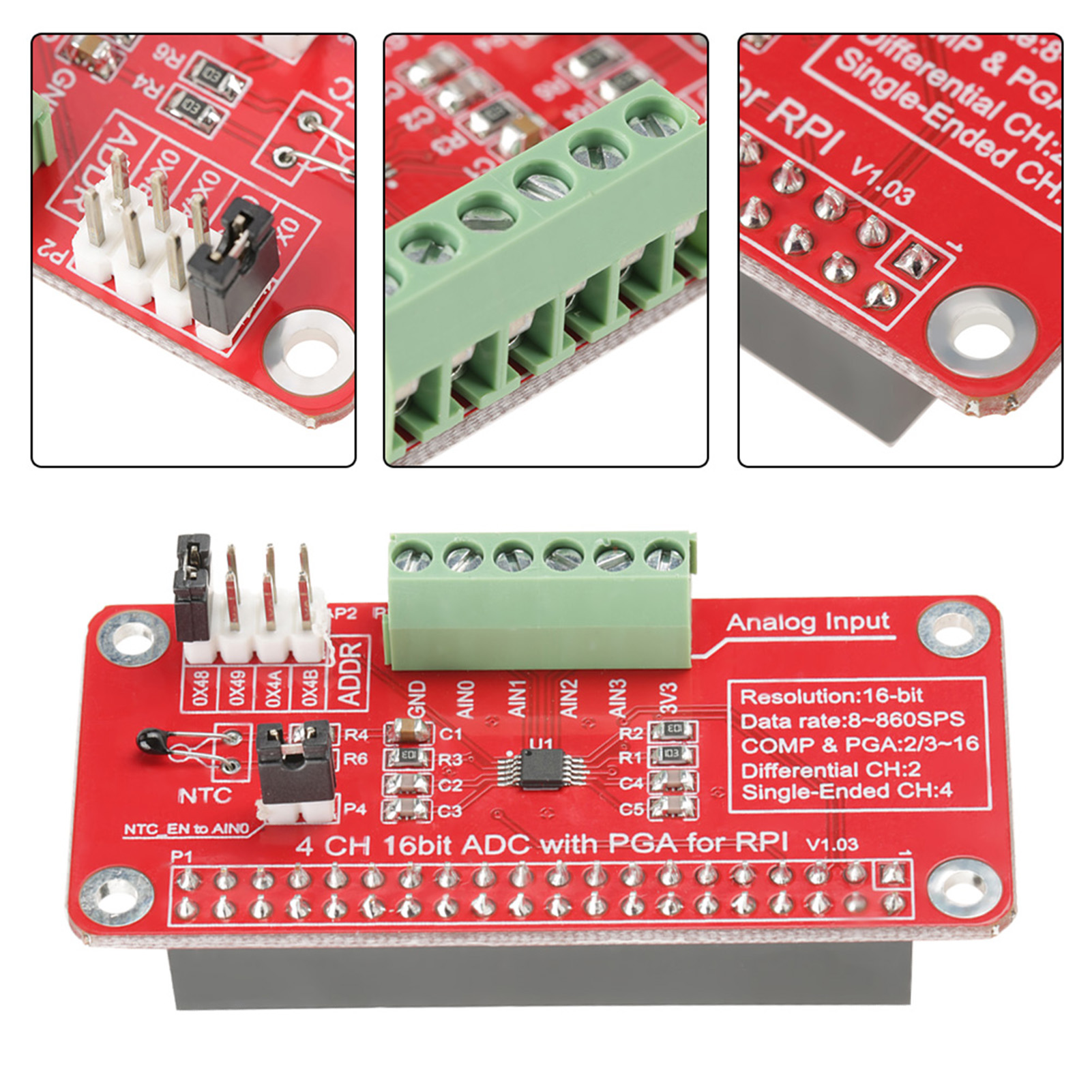 1 Stück 16-bit-adc-analog-digital-wandlermodul Für Raspberry Pi 3/2/b+